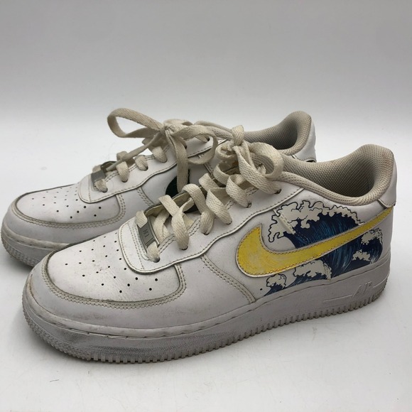 Nike Shoes - Nike Air Force 1 Low Custom Great Wave White Leather Sneakers 314192-117 Size 7Y